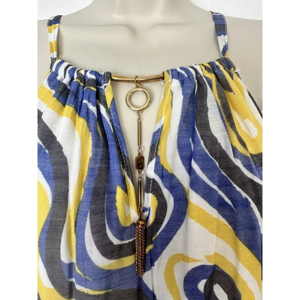 Mlle Gabrielle Halter Tiered Hi Low Maxi Dress Size 3X Abstract Boho Flowy Party - Picture 7 of 16